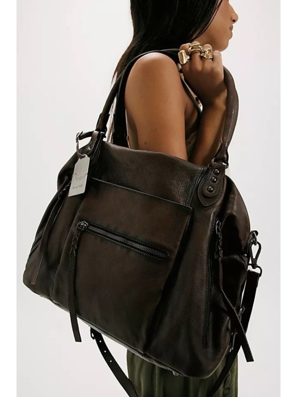 We The Free Women’s Brown Leather Shoulder Bag Large Slouchy Boho NWT